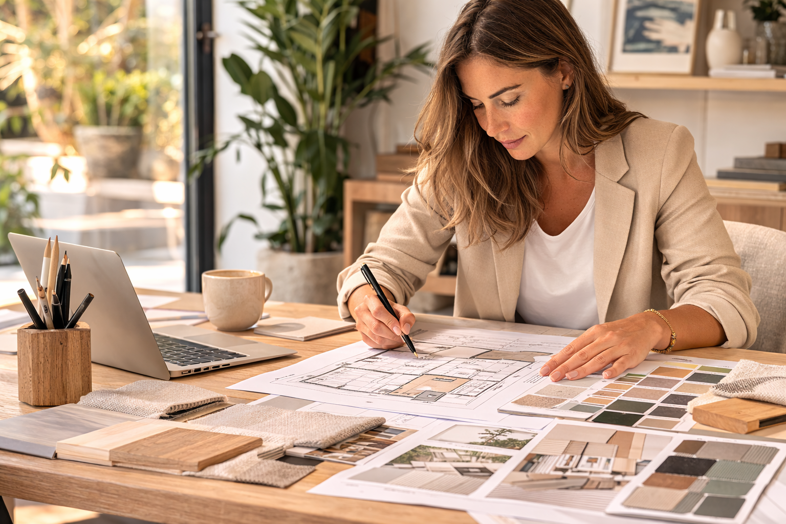 architecte intérieur travaillant sur un projet d’aménagement de maison dans les Yvelines