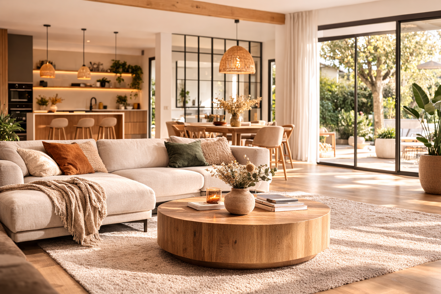 rénovation d’une maison des années 70 avec salon lumineux et espace ouvert