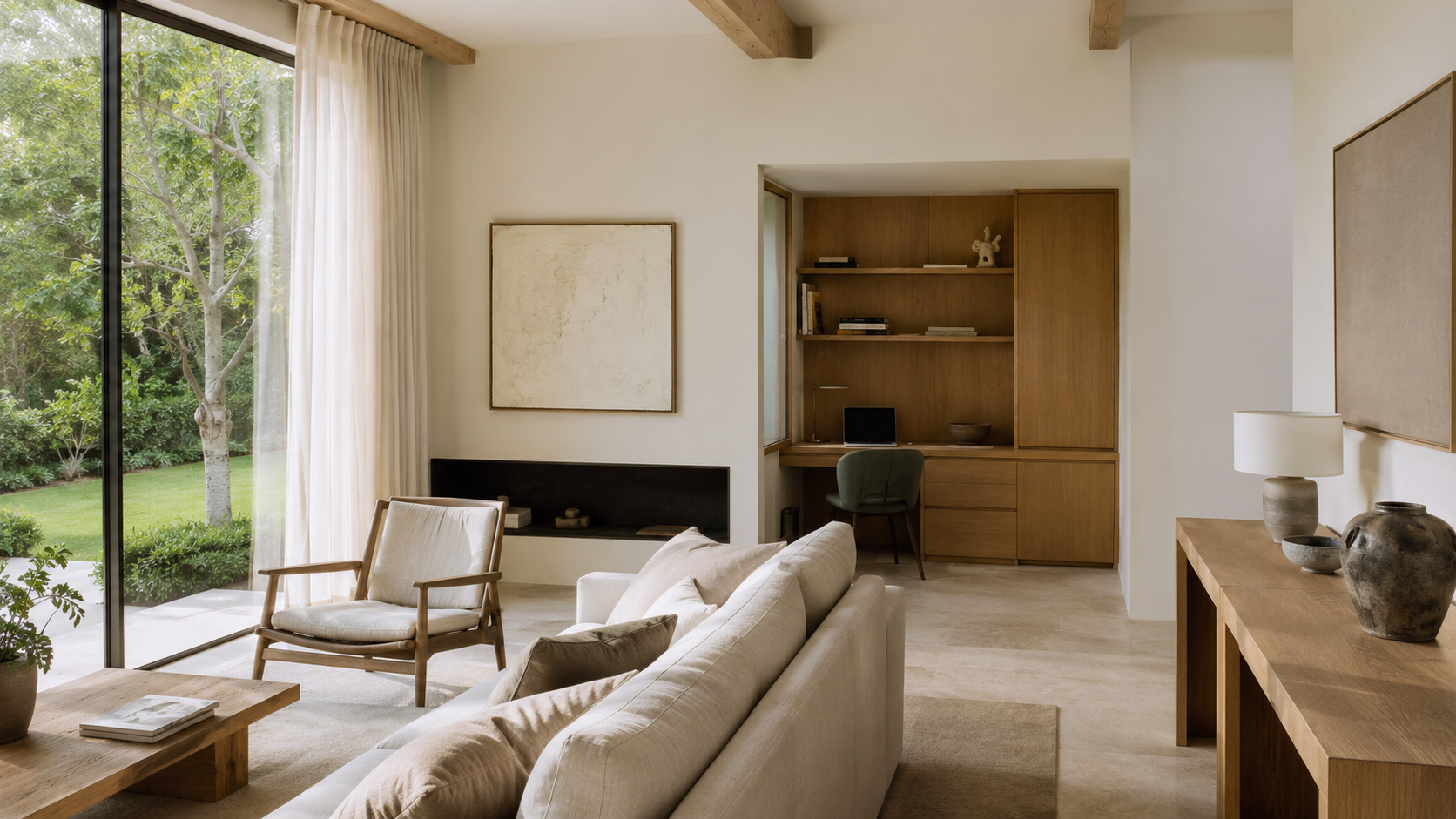 bureau amenage a la maison avec lumiere naturelle, architecte interieur Yvelines